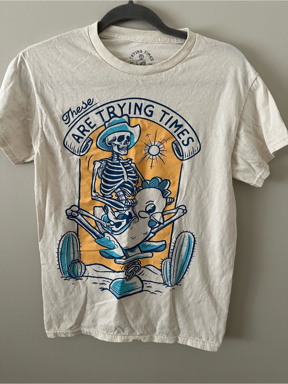 These Are Trying Times Cream Graphic Short-Sleeve Tee